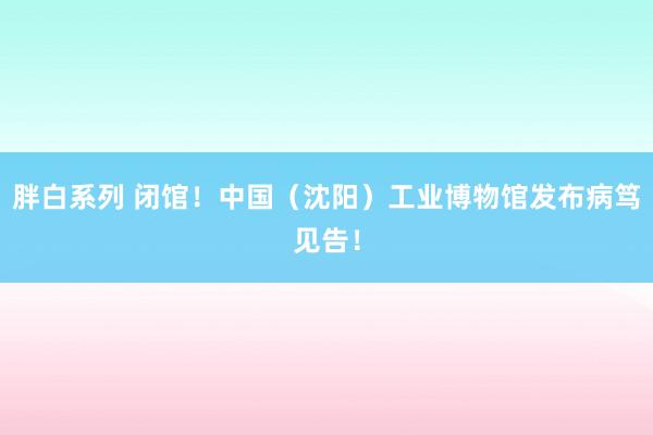 胖白系列 闭馆！中国（沈阳）工业博物馆发布病笃见告！